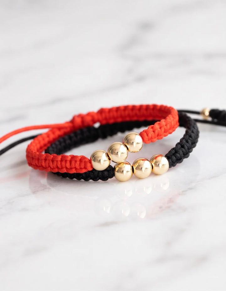 SET BRAZALETE TRES BALINES 6MM ROJO Y NEGRO