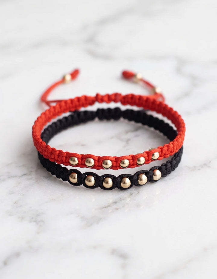 SET BRAZALETE ICONO 4MM MACRAME NEGRO Y ROJO