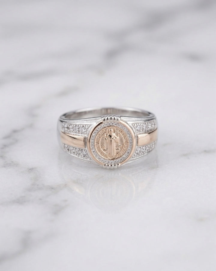ANILLO SAN BENITO PLATA ORO PLATA ITA