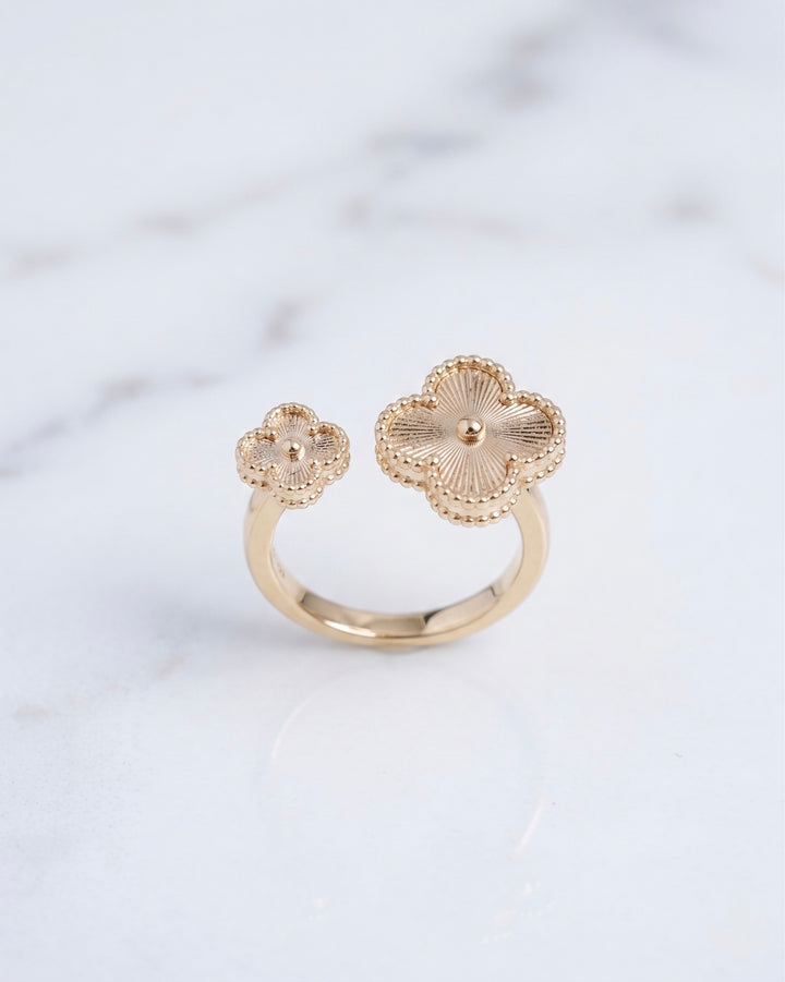 ANILLO DOBLE TREBOL AJUSTABLE DIAMANTADO