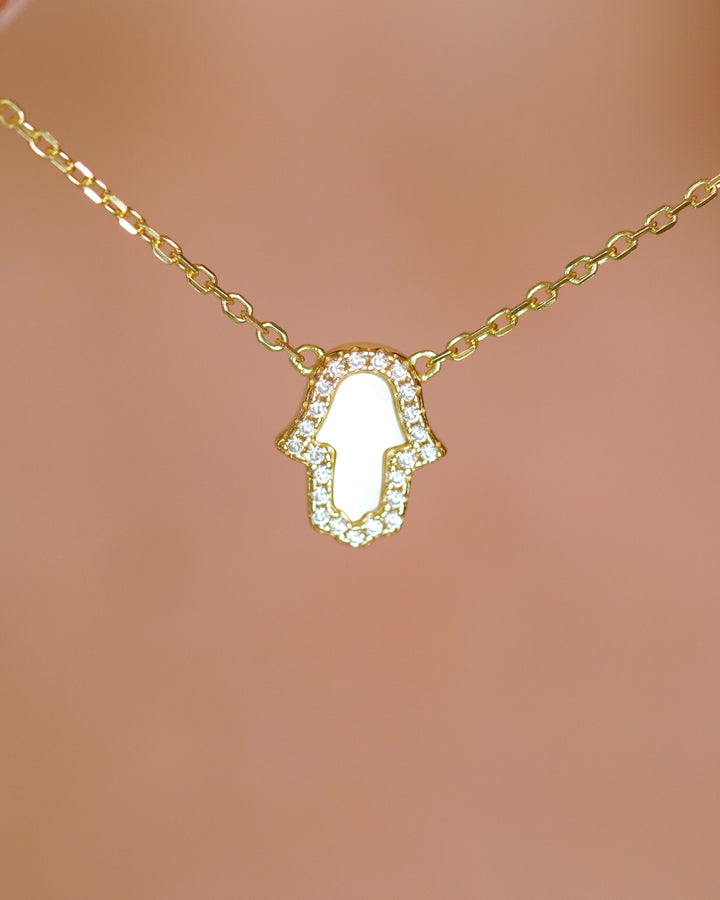 COLLAR PLATA L MANO HAMSA LUZ 45+5CM