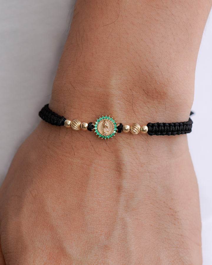 BRAZALETE VIRGEN GUADALUPE VERDE ESM HILO NEGRO