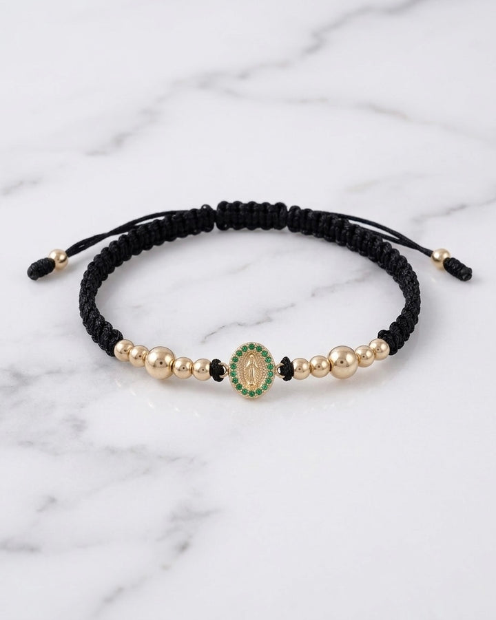 BRAZALETE VIRGEN MILAGROSA VERDE ESM HILO NEGRO