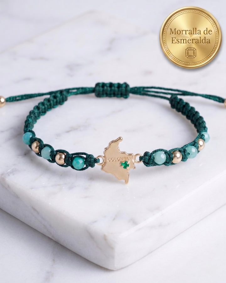 BRAZALETE MORRALLA DE ESMERALDA COLOMBIA 4MM ORO L