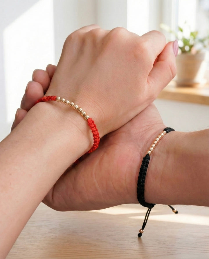 SET BRAZALETE NOVA 4MM MACRAME ROJO Y NEGRO