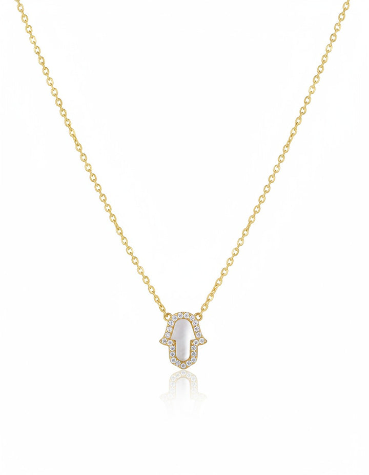 COLLAR PLATA L MANO HAMSA LUZ 45+5CM