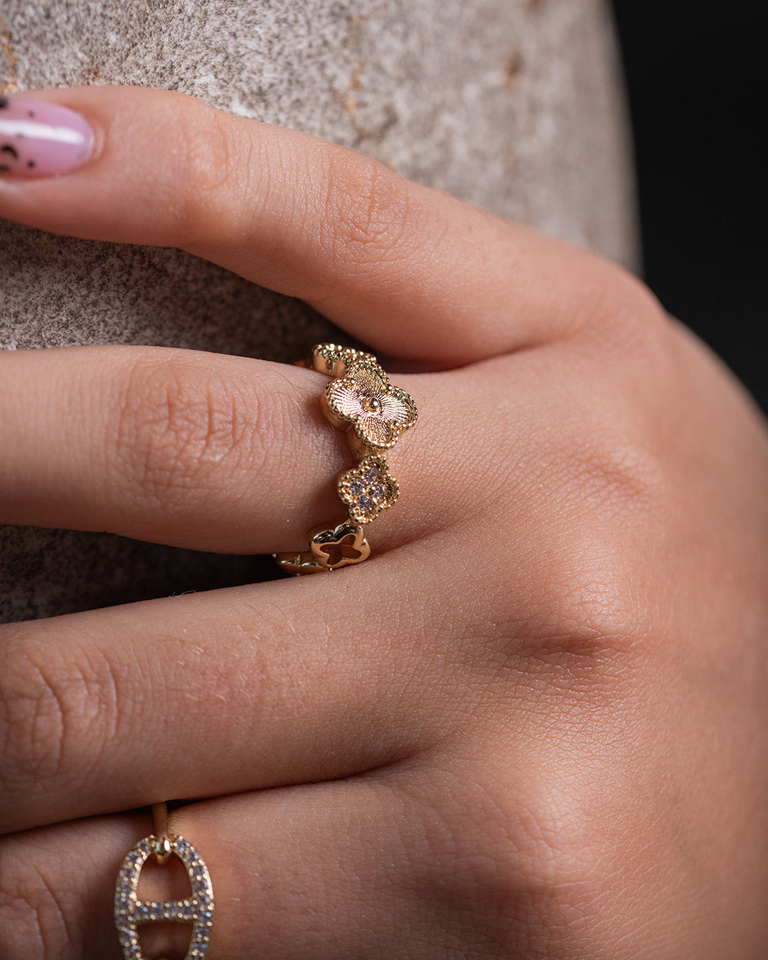 ANILLO TREBOL SEGUIDO AJUSTABLE CRISTAL